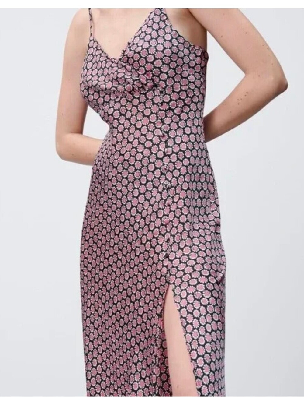 Zara Pink Floral Slip Dress with Spaghetti Straps